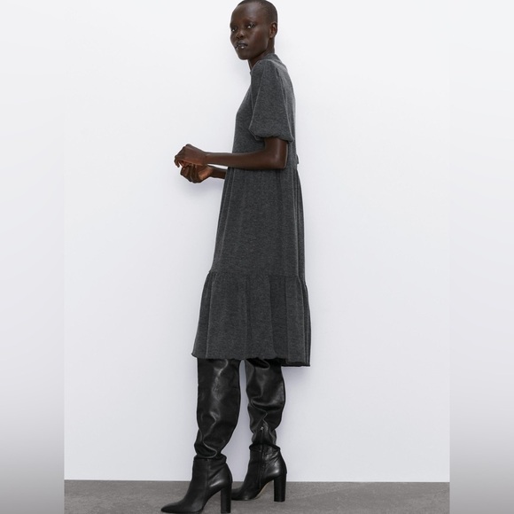 NWT ZARA Women’s Charcoal‎ Gray Mock Neck Sweater Relaxed Midi Dress Small S - Picture 7 of 7